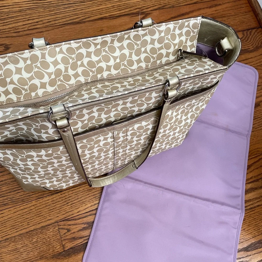Coach Tan & Cream Signature Stripe Tote